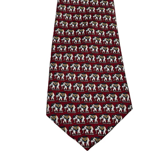 Rene Chagal Handmade Elephant Silk Tie Red Novelty Animal Print Thailand - Picture 2 of 3